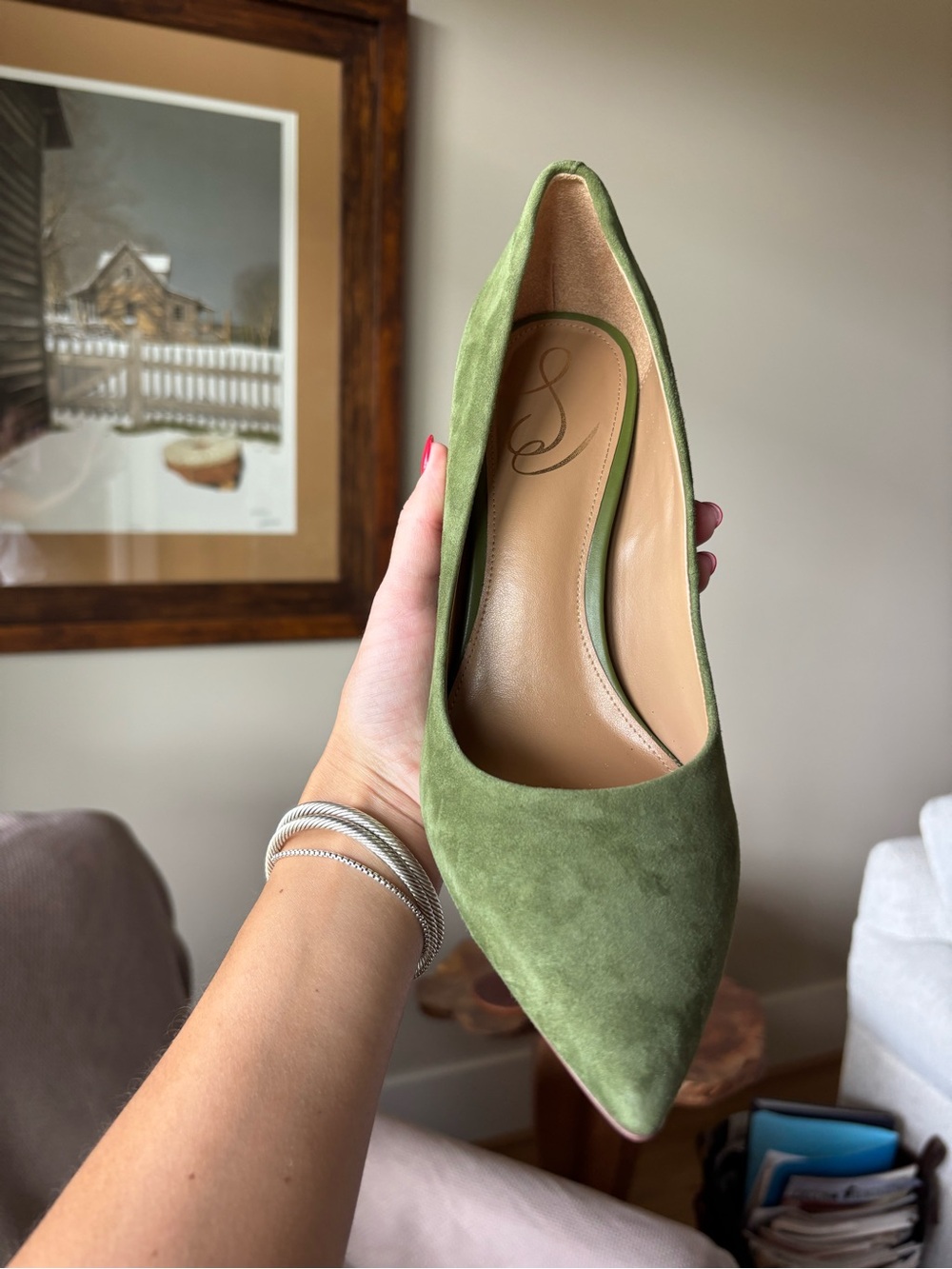 Sam Edelman Women's Hazel Green Suede Pointed Toe Pump - Picture 5 of 11